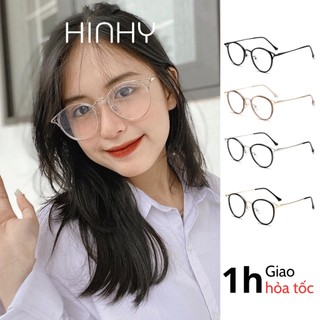 Gọng kính kim loại tròn tai mèo giả cận cao cấp thời trang nữ Hinhy Eyewear nữ tính Hàn Quốc 22007