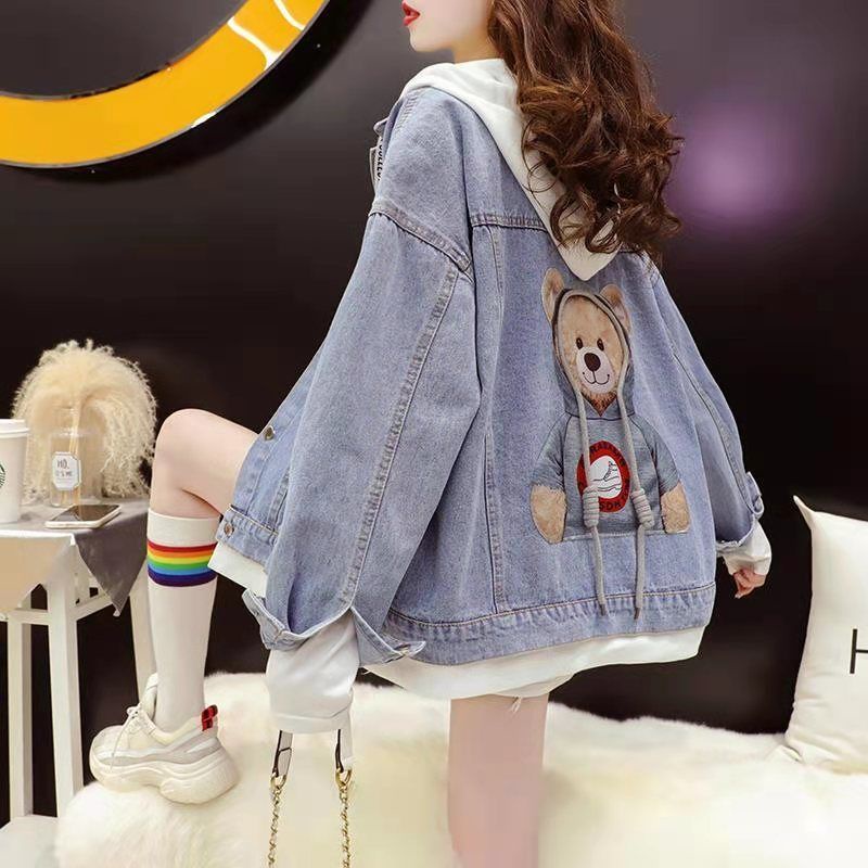 Áo Khoác denim Có Nón Trùm Giả Hai Lớp Phong Cách Hàn Quốc Cho Nữ