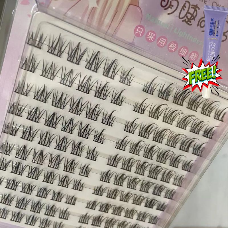 MengjieShangpin® 8-13mm Cặp Lông Mi Giả Lúa Mì 2023 Kèm Keo Nối Mi Dày Và Dài Tự Nhiên Hình Quỷ Nhỏ