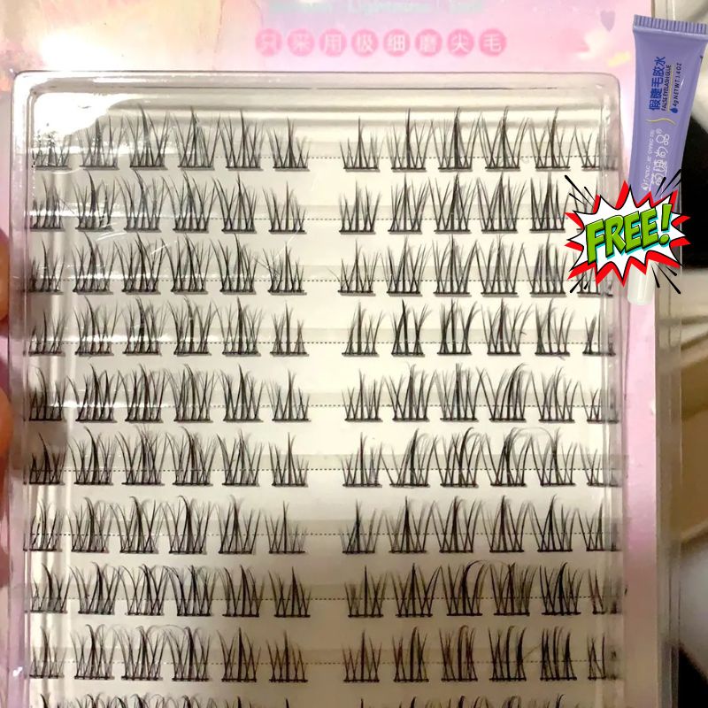 MengjieShangpin® 8-13mm Cặp Lông Mi Giả Lúa Mì 2023 Kèm Keo Nối Mi Dày Và Dài Tự Nhiên Hình Quỷ Nhỏ