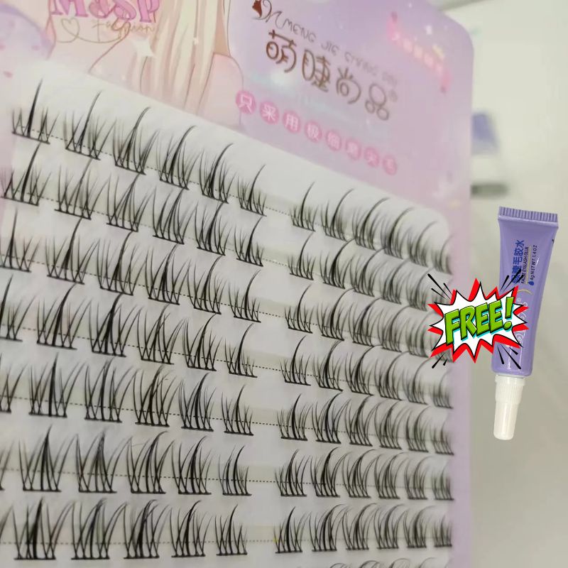 MengjieShangpin® 8-13mm Cặp Lông Mi Giả Lúa Mì 2023 Kèm Keo Nối Mi Dày Và Dài Tự Nhiên Hình Quỷ Nhỏ
