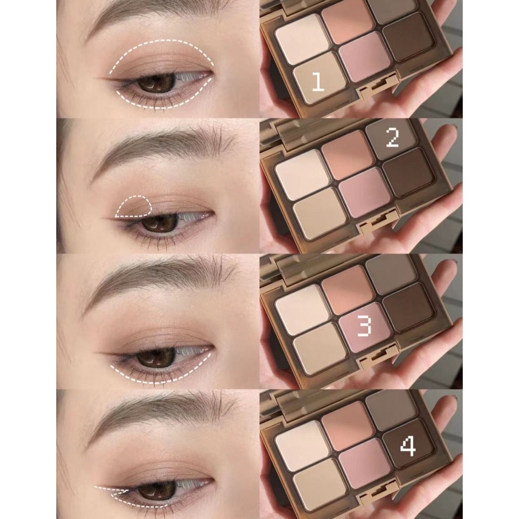 HERORANGE 6 Màu Bảng Phấn Mắt Màu Lì Và Màu Nhũ Kim Tuyến Trang Điểm Lâu Trôi Phấn Mắt