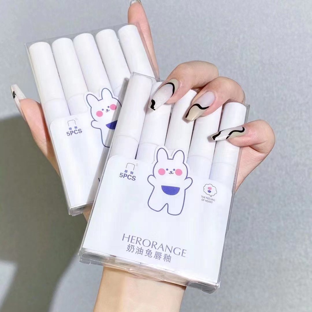 Bộ 5 son môi Herorange dạng kem màu siêu lì nội địa Trung hình mèo cún