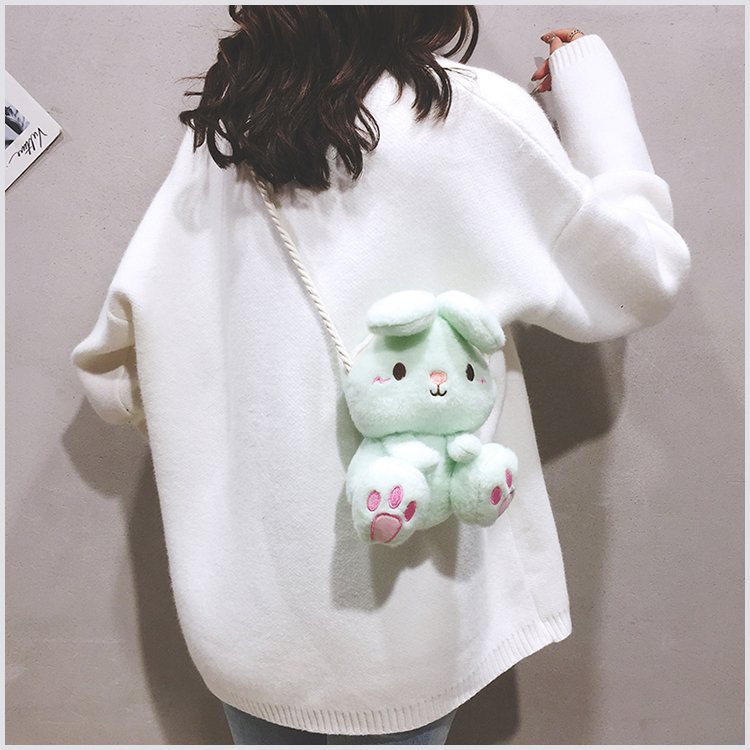 Túi thời trang đeo chéo hình thỏ nhồi bông Túi đeo chéo họa tiết hoạt hình xinh xắn dành cho nữ