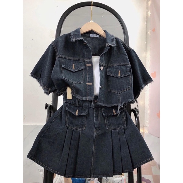 Set váy jean  có quần trong sau bo chun