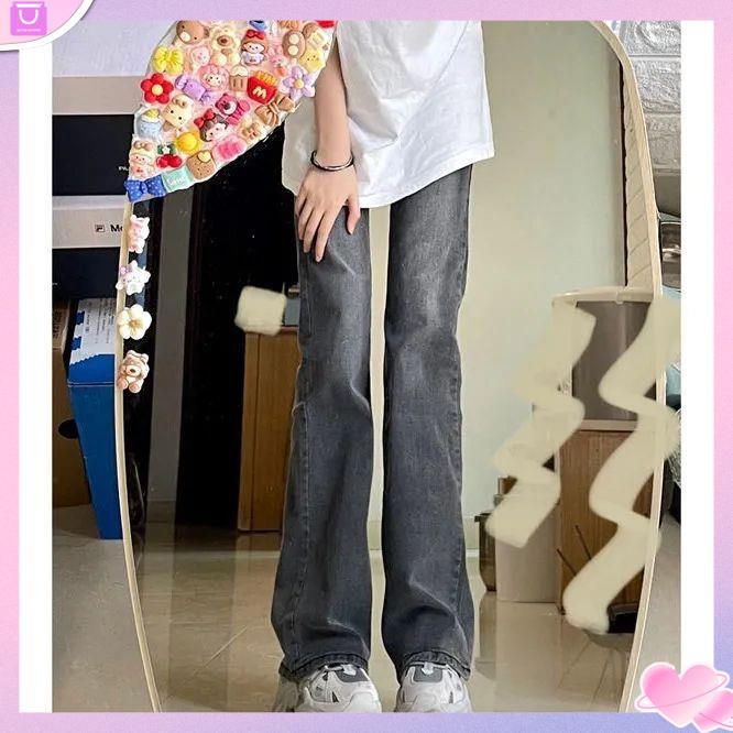 Quần ống loe cạp cao quần ống loe Quần bò cạp cao cổ điển quần ống loe màu xám khói mẫu mới mùa hè 2022 ống đứng tôn dáng gầy cho nữ