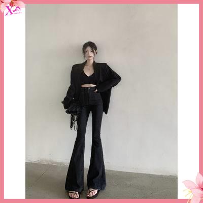 Quần tây ống rộng quần tây nữ Quần bò đen quần dài hơi lau nhà mẫu mới mùa thu cho nữ quần ống loe ống rộng ôm dáng bó sát cạp cao co giãn