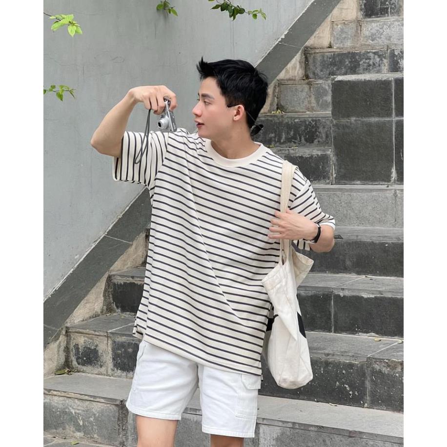 Áo Thun Nam Basic Phối Kẻ Cực Trẻ Trung Năng Động