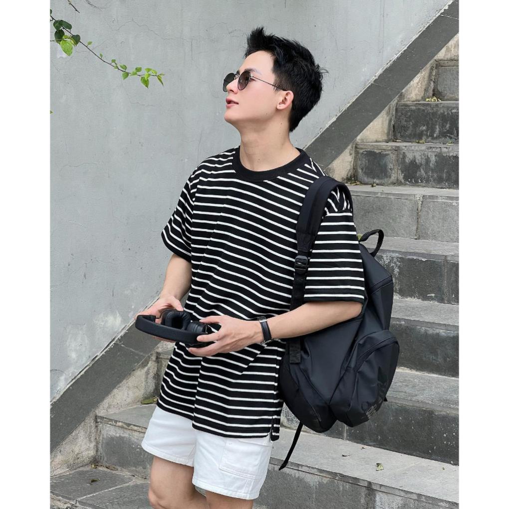 Áo Thun Nam Basic Phối Kẻ Cực Trẻ Trung Năng Động