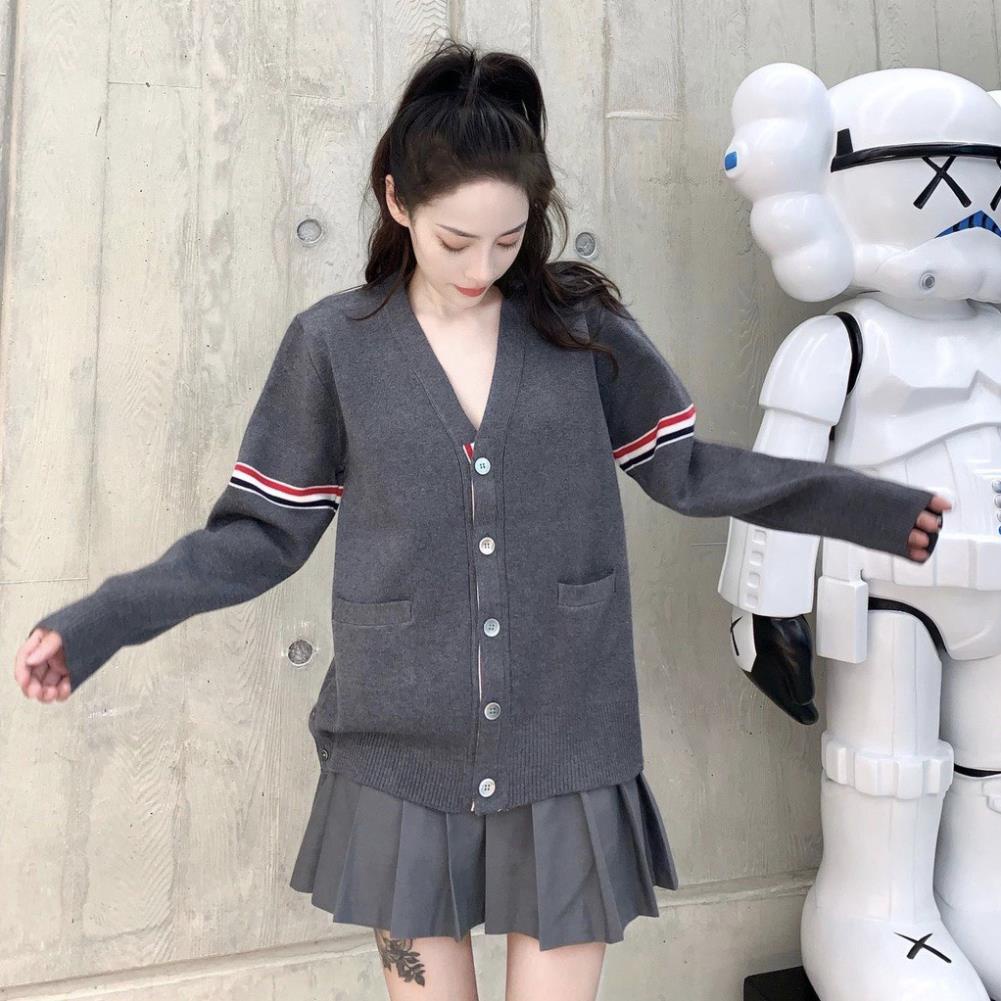 Áo Cadigan,Áo Nỉ Hoạ Tiết Tay Kẻ Sọc Form Rộng Nam Nữ