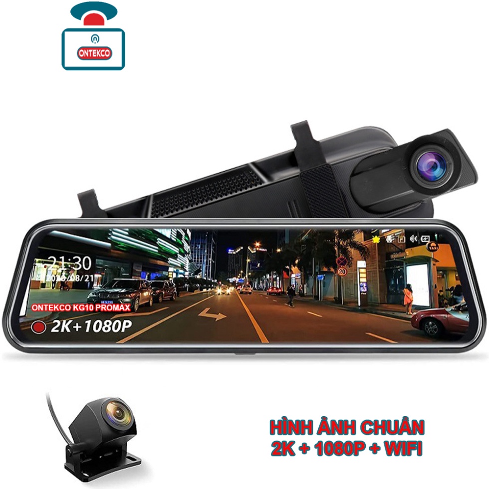 Camera hành trình ONTEKCO KG10 Promax 2K - wifi màn gương cảm ứng 10 inch, xem video trên điện thoại