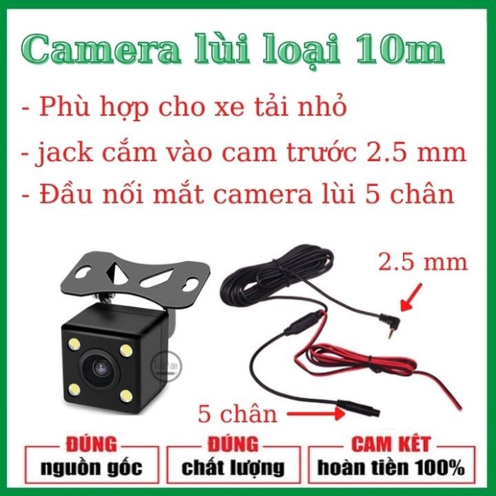 Camera lùi cho cam Hành Trình ô tô xe du lịch, xe tải, , camera sau Loại Jac 5 Chân Kèm Dây, có hồng ngoại