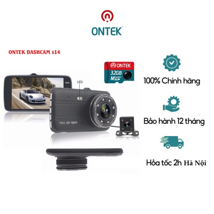 Camera hành trình ô tô ONTEK S14 Trước Sau Tích Hợp 8 Led 1080P - siêu nét- Chuẩn 4 inh