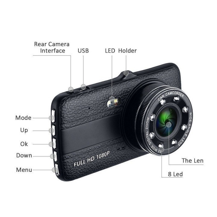 Camera hành trình ô tô ONTEK S14 Trước Sau Tích Hợp 8 Led 1080P - siêu nét- Chuẩn 4 inh