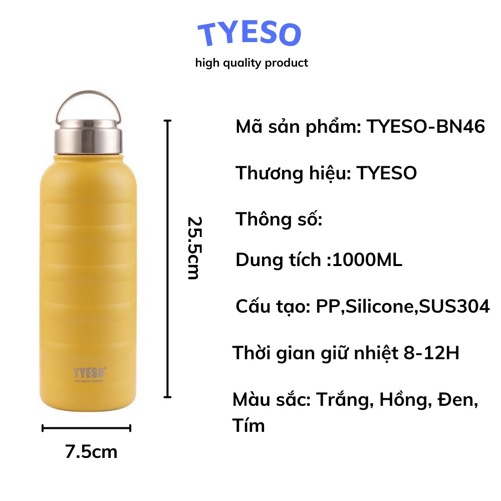 Bình giữ nhiệt cao cấp Tyeso Larva 750ml&1000ml cốc nước giữ nhiệt thể thao Fan House bình vỏ chống xước