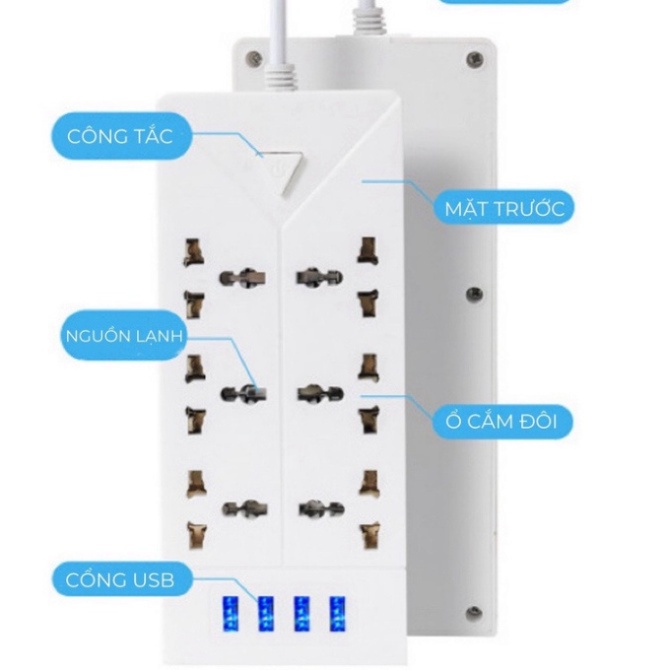 Ổ Cắm Điện Đa Năng Chịu Tải 2500w Cắm Mọi Thiết Bị Tích Hợp Cổng USB 5V Tiện Lợi Dây Dài 2,8 Mét HOT HOT