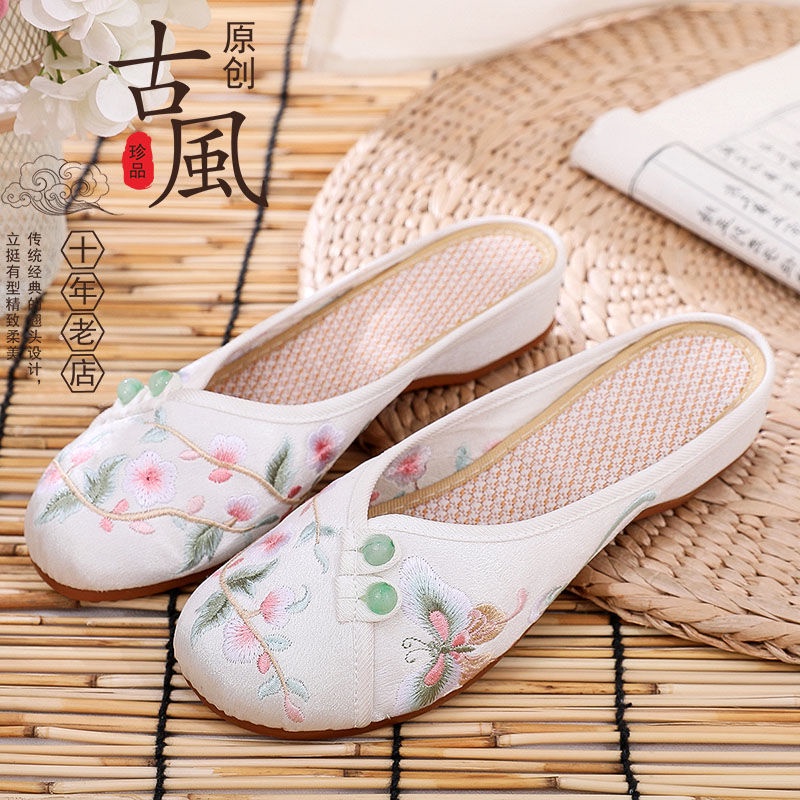 Giày Hán Phục Vải satin Thêu Họa Tiết Phong Cách retro Trung Hoa Mới