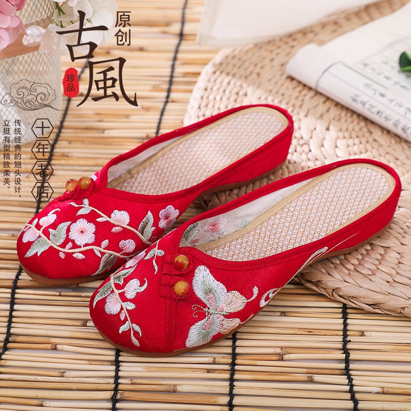 Giày Hán Phục Vải satin Thêu Họa Tiết Phong Cách retro Trung Hoa Mới