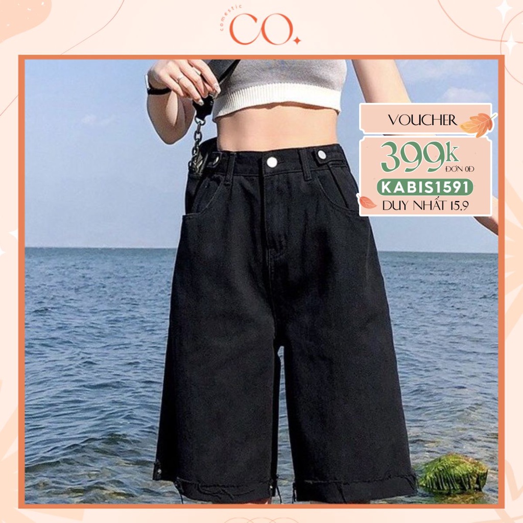 Quần Short Cạp Cao Ống Rộng Tua Gấu Phong Cách_C21
