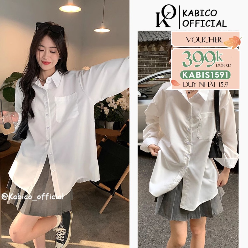 Áo sơ mi nữ dài tay KABICO form rộng oversize kiểu hàn basic màu trắng, xanh, vàng A9