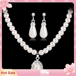 Set dây chuyền kèm đôi khuyên tai gắn ngọc trai giả hình dáng giọt nước cho nữ