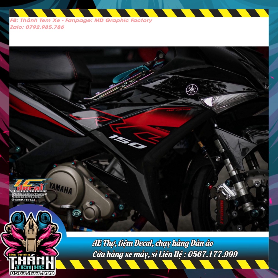 Tem rời Exciter 150 xe đen - mẫu RC đỏ xám