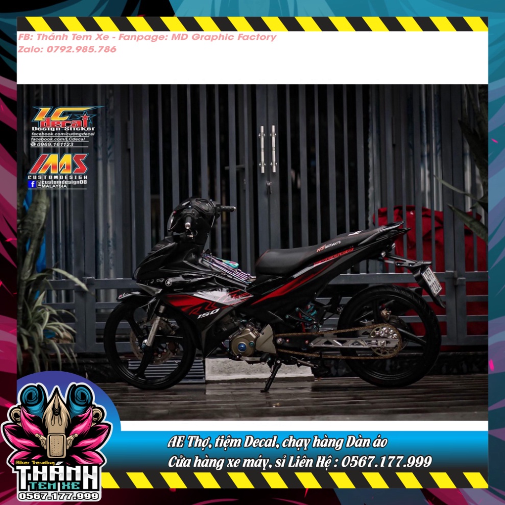 Tem rời Exciter 150 xe đen - mẫu RC đỏ xám