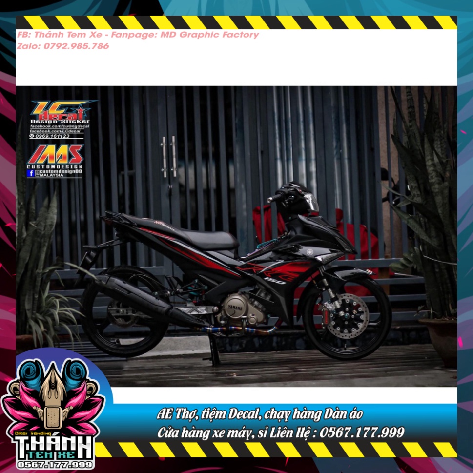 Tem rời Exciter 150 xe đen - mẫu RC đỏ xám