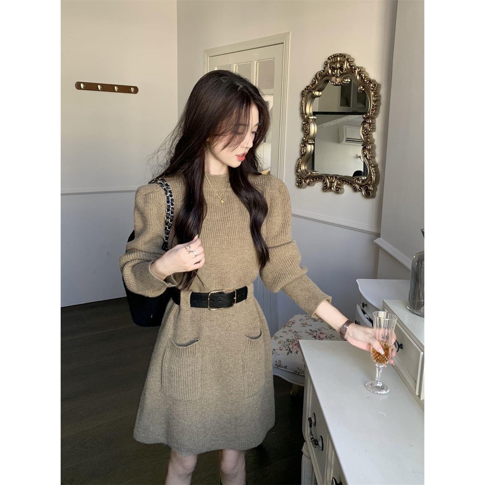 Đầm sweater Dệt Kim Mỏng Chiết Eo Kiểu Pháp Thời Trang Mùa Thu 2023 Cho Nữ