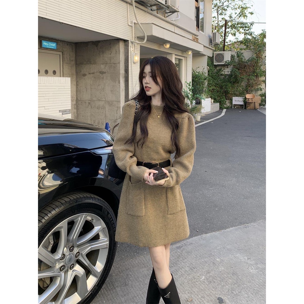 Đầm sweater Dệt Kim Mỏng Chiết Eo Kiểu Pháp Thời Trang Mùa Thu 2023 Cho Nữ