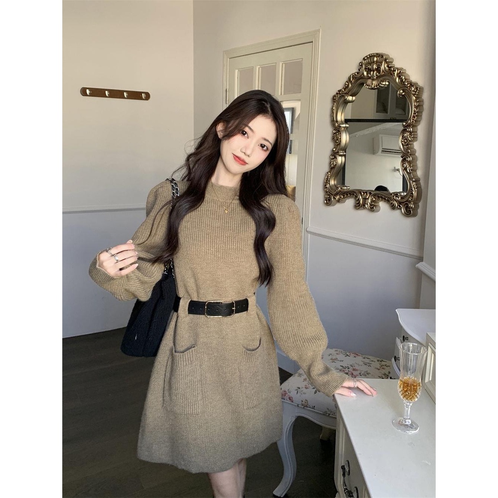 Đầm sweater Dệt Kim Mỏng Chiết Eo Kiểu Pháp Thời Trang Mùa Thu 2023 Cho Nữ