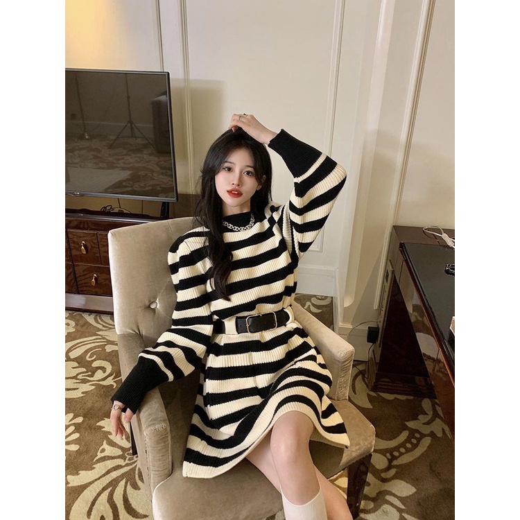 Đầm sweater Dệt Kim Mỏng Chiết Eo Kiểu Pháp Thời Trang Mùa Thu 2023 Cho Nữ