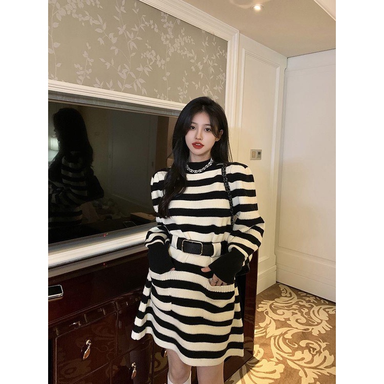 Đầm sweater Dệt Kim Mỏng Chiết Eo Kiểu Pháp Thời Trang Mùa Thu 2023 Cho Nữ