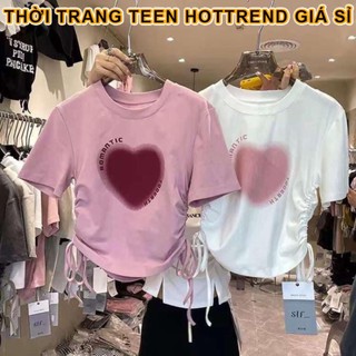 Áo Phông Croptop Romantic trái tim dây rút 2 bên cá tính