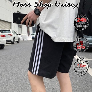 Quần short thun nam nữ unisex phối 3 sọc trắng - quần đùi lửng ống suông mossshopunisex
