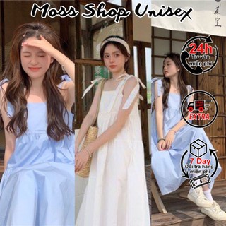 Đầm 2 dây buộc vai - váy hai dây babydoll thô thắt nơ 2 màu mossshopunisex