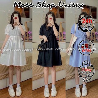 Váy Babydoll Cổ Vuông Tay Bo Phồng Có Đai Dây Rút MOSSSHOPUNISEX