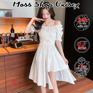 Váy tiểu thư đan dây bụng lệch tầng xẻ tà - Đầm công chúa phong cách hàn quốc MOSSSHOPUNISEX