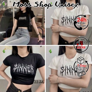 Áo croptop body phối chữ sinner siêu xinh mossshopunisex
