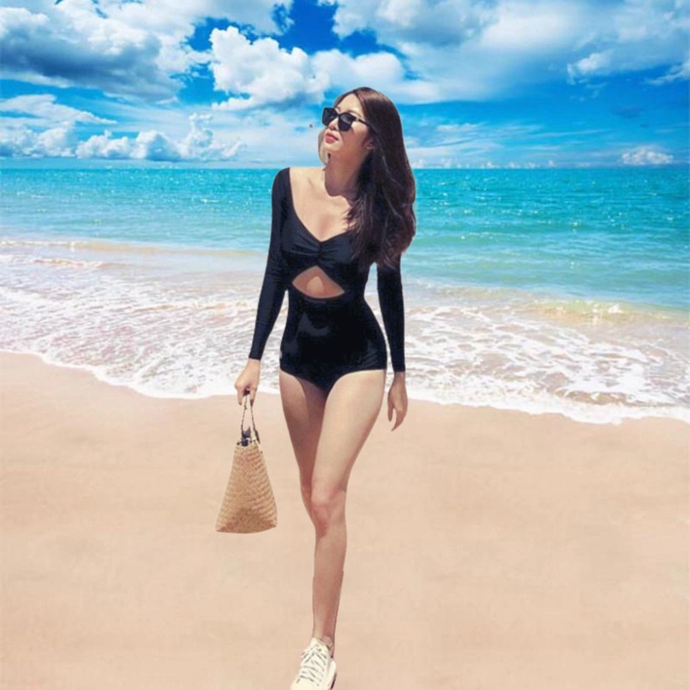 (CAO CẤP) Đồ bơi nữ 1 mảnh kín đáo áo tắm liền thân tay dài đi biển đẹp bikini sexy gợi cảm Hàn Quốc