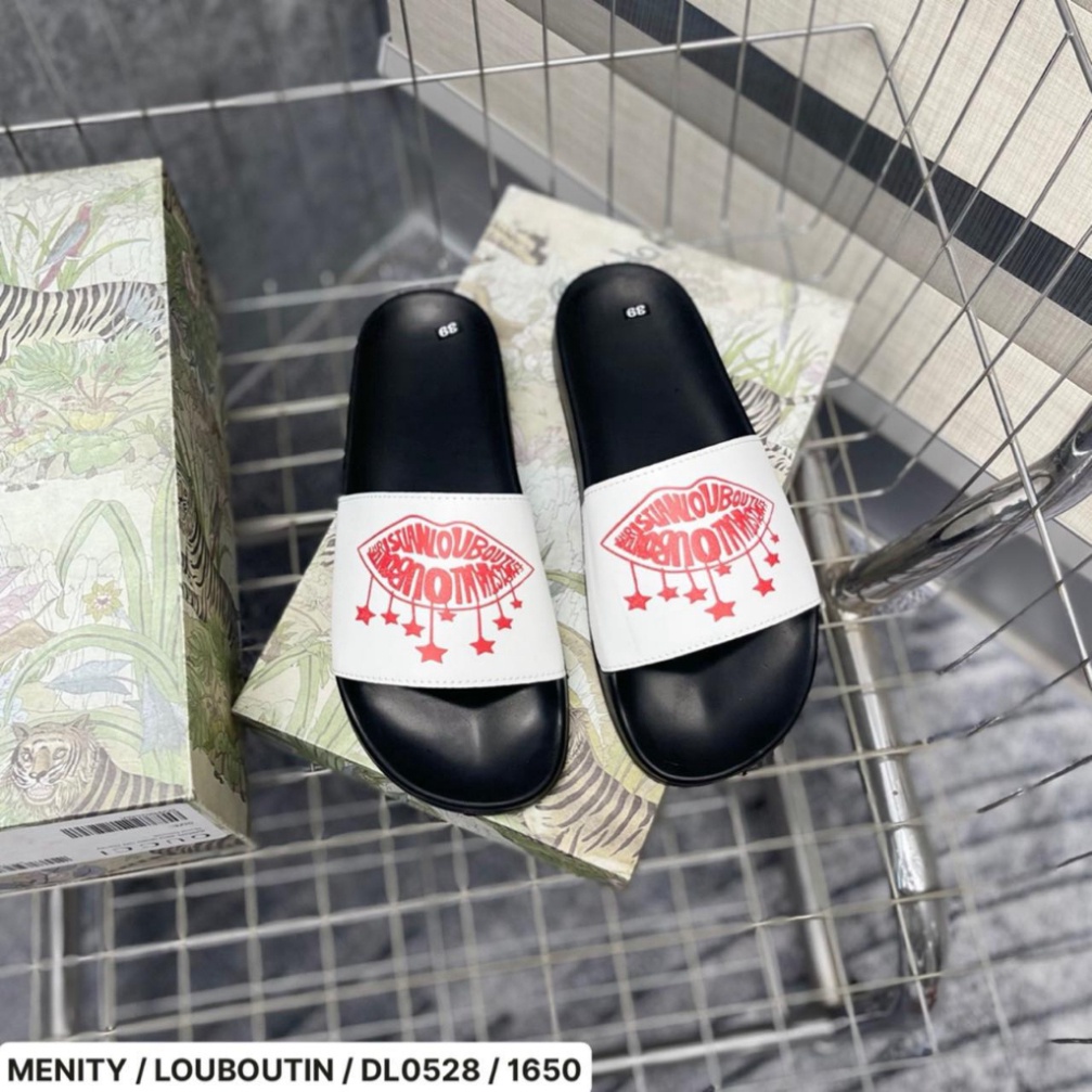 Dép Louboutin Môi đế đen quai trắng,trên quai in hình môi đỏ siêu nét cực chất đi cực êm Thời Trang Năng Động