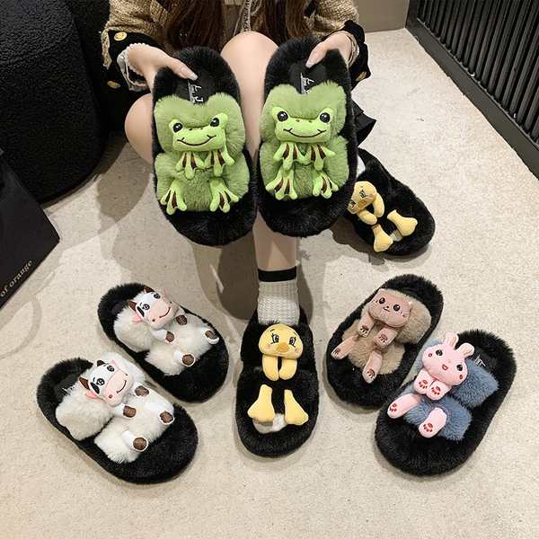 Dép Lông Xù Đế Dày Ấm Áp Xinh Xắn Cho Nữ Mùa Thu Đông 2023