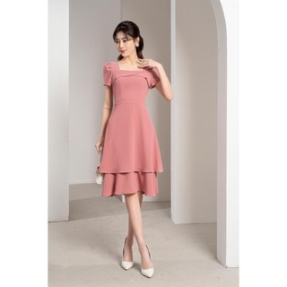 Đầm dáng xòe hai tầng, cổ U, đính hạt trai TT MMOutfit DA0222425