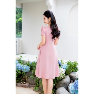 Đầm dáng xòe, cổ chéo phối trắng MMOutfit DA1222558