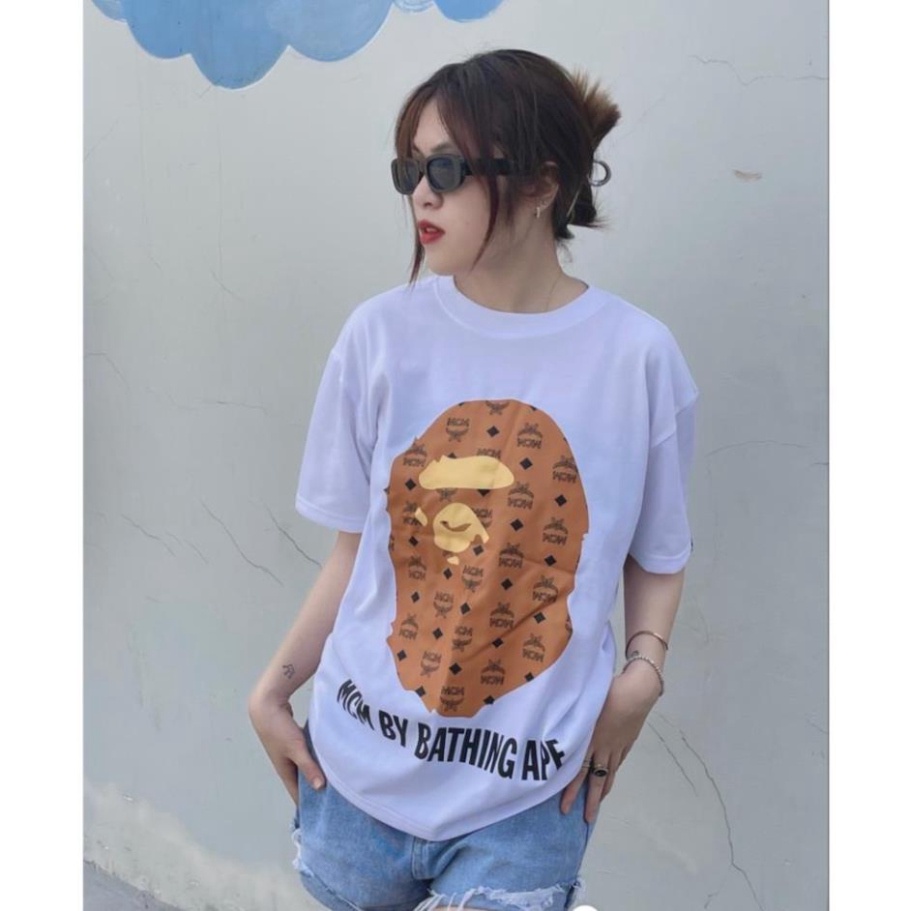 Áo Phông Nam Nữ Bape MCM Đen Trắng Form Rộng Unisex Cotton Co Giãn 4 Chiều