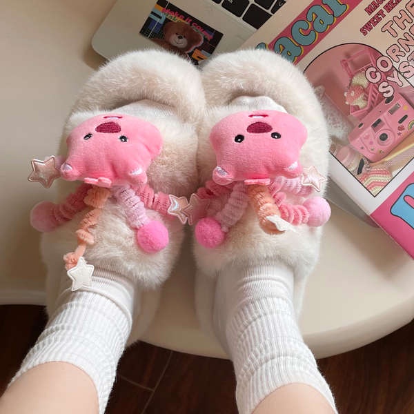 Dép Bông Đi Trong Nhà Bằng Vải cotton Đế Dày Mềm Mại Họa Tiết Hoạt Hình Thời Trang Thu Đông Cho Nữ