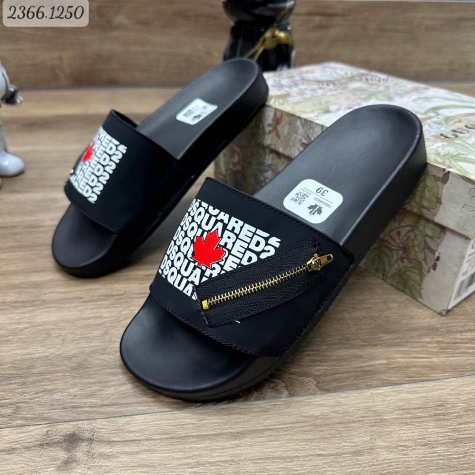 Dép lê quai ngang Dsquared2 DSQ2 Khóa Chéo, DSQ Lá Phong Đỏ chống trơn trượt tuyệt đối, hàng nét chuẩn cực chất 2023