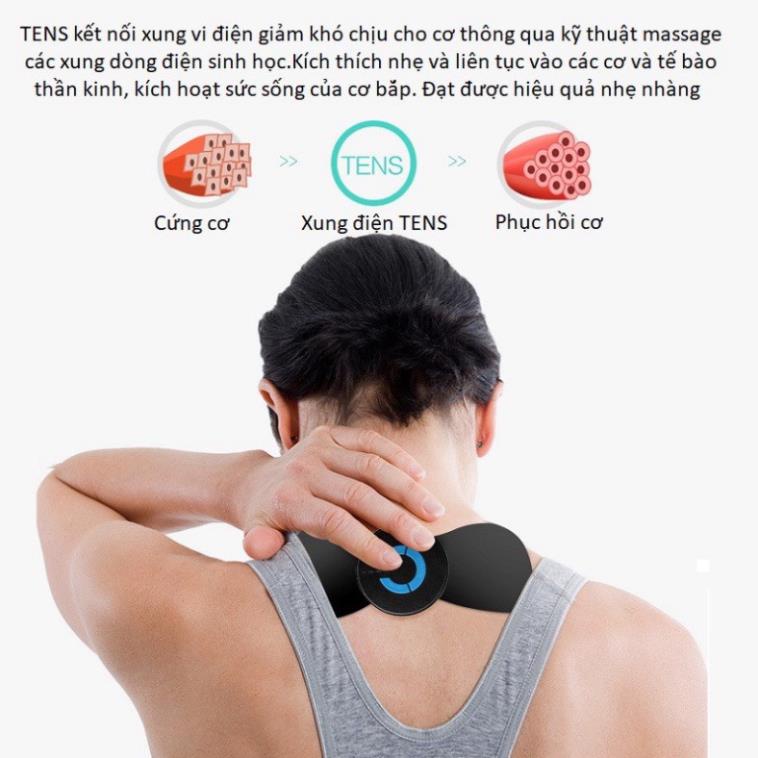 Miếng Dán Massage Xung Điện Cổ Vai Gáy, Bắp Tay, Lưng , Pin Sạc - Máy Massage Mini Toàn Thân