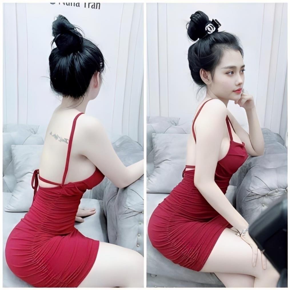Đầm Body 2 Dây Thắt Nhiều Kiểu Dáng Ngắn Sexy, Váy Nữ Nhúm Toàn Thân Hack Dáng Thiết Kế Hot hit Thời Trang LUMICA D049