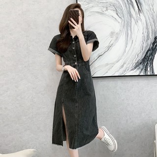 Đầm Sơ Mi denim Cổ Bẻ Xẻ Tà Phong Cách Mới 2023 9.12